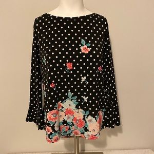 Womens Size XS Black Pink Blue Floral Print Blouse